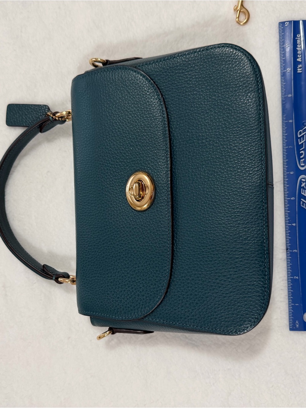 Women's Teal Leather Top-Handle Crossbody Bag - Gold Hardware - Picture 3 of 8